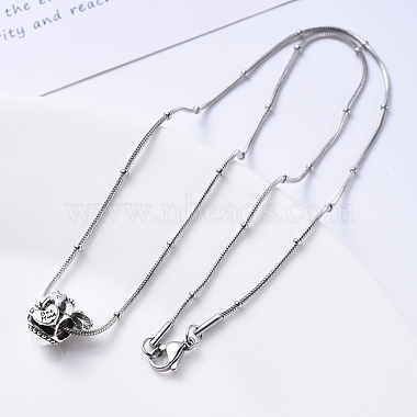 304 Stainless Steel Round Snake Chain Necklace(NJEW-S420-009B-P)-5