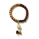 bracelet extensible en perles de bois de santal bicolore avec breloque chat en résine pour femmes(BJEW-B080-14)-1