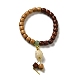 Two Tone Sandalwood Beaded Stretch Bracelet with Resin Cat Charm for Women(BJEW-B080-14)-1