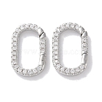 Rack Plated Brass Micro Pave Cubic Zirconia Clasps, Long-Lasting Plated, Lead Free & Cadmium Free, Oval, Platinum, Clear, 17x10.5x2.5mm(X-KK-Z039-06C-P)