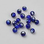 Handmade Lampwork Beads, Round with Stripe Pattern, Blue, 8.5mm, Hole: 1.9mm(LAMP-TAC0006-14A-01)