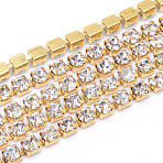 Brass Rhinestone Strass Chains, Rhinestone Cup Chains, Raw(Unplated), Nickel Free, Crystal, 2.3~2.4mm, about 10yards/bundle(CHC-T003-SS8-01C)