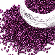Glass Cylinder Beads, Seed Beads, Metallic Colours, Baking Paint, Round Hole, Magenta, 1.5~2x1~2mm, Hole: 0.8mm, about 8000pcs/bag, about 1pound/bag(SEED-S047-B-016)