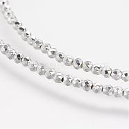Non-magnetic Synthetic Hematite Beads Strands, Grade A, Faceted, Round, Silver Plated, 2mm, Hole: 0.6mm, about 196pcs/strand, 15.7 inch(G-P218-26-S)