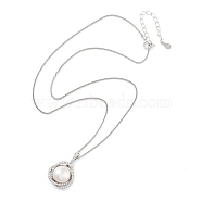 925 Sterling Silver Necklaces, Pearl and Cubic Zirconia Pendant Necklaces, Round, Platinum, 15.55 inch(39.5cm)(STER-Z009-19P)