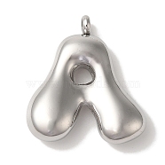 Non-Tarnish Ion Plating(IP) 304 Stainless Steel Pendants, Letter Charm, Stainless Steel Color, Letter A, 25x22x6mm, Hole: 2mm(STAS-M017-08P-01)