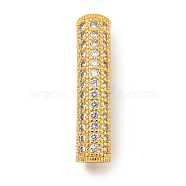 Brass Micro Pave Clear Cubic Zirconia Beads, Bend Tube, Real 18K Gold Plated, 27x6x5.5mm, Hole: 3.5x4mm(KK-G493-12G-01)