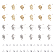 24Pcs 4 Styles Rack Plating Alloy Stud Earring Findings, with 925 Sterling Silver Pins and Vertical Loops, Hammered Half Round & Rectangle, with 30Pcs Plastic Ear Nuts, Platinum & Light Gold, 4~15.5x4~11x4~5.5mm, Hole: 0.5~2mm, Pin: 0.6mm, 6Pcs/style(FIND-CA0007-25)