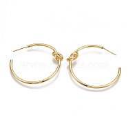 Brass Stud Earrings, Half Hoop Earrings, Knot, Nickel Free, Real 18K Gold Plated, 40x42x8mm, Pin: 0.8mm(KK-T038-240G)