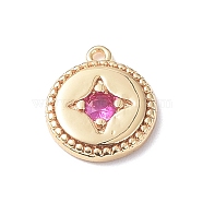Brass Charms, with Glass, Flat Round with Star Charm, Real 18K Gold Plated, Violet, 11.5x10x2mm, Hole: 0.9mm(KK-I702-17B)