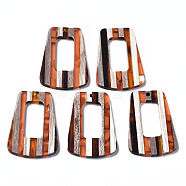 Resin & Walnut Wood Pendants, Trapezoid, Dark Orange, 38x27x3mm, Hole: 2mm(RESI-N025-013A-D01)