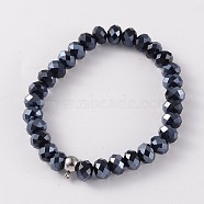 Korean Elastic Thread Glass Beaded Stretch Bracelet Making, with 304 Stainless Steel Findings, Black, 2-1/8 inch(5.5cm)(X-BJEW-JB02167-03)