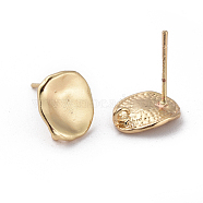 Brass Stud Earring Findings, with Loop, Flat Round, Real 18K Gold Plated, 11.5x10mm, Hole: 1.2mm, Pin: 0.8mm(X-KK-S348-414)