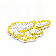 Computerized Embroidery Cloth Iron On/Sew On Patches, Costume Accessories, Right Wing, Gold, 20x39mm(WI-PW0001-031D-04)