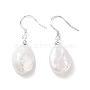 Natural Pearl Dangle Earrings for Women, with Sterling Silver Pins, Beige, 32~33x10.5~11mm(EJEW-C082-10B-P)