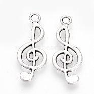 Tibetan Style Alloy Pendants, Musical Note, Cadmium Free & Lead Free, Antique Silver, 24.5x9.5x1.5mm, Hole: 2mm(X-TIBE-S309-83AS-RS)