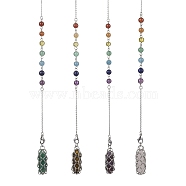 Mixed Synthetic & Natural Round Gemstone Pointed Dowsing Pendulums, Macrame Pouch Stone Holder, with 304 Stainless Steel Cable Chains, Bullet Charm, 10-1/8~10~1/2 inch(257~265mm), Hole: 2mm, Pendants: 33x12mm(PALLOY-JF02455-02)