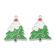 (Defective Closeout Sale: Bubble on the back), Alloy Enamel Pendants, Platinum, Christmas Tree, Green, 36x30x2mm, Hole: 2.5mm(ENAM-XCP0001-05)
