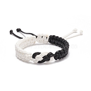 Waxed Polyester Braided Cord Bracelet, Adjustable Bracelet for Men Women, Black and White, Inner Diameter: 2-3/8~3-1/2 inch(6~9.5cm)(BJEW-TA00166)