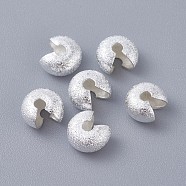 Textured Brass Crimp Beads Covers, Silver Color Plated, 7x4.5mm, Hole: 1.8mm(X-KK-I665-23S)