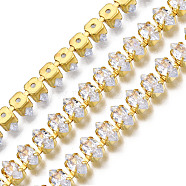Horse Eye Cubic Zirconia Strass Chains, Gold Plated Brass Link Chains, Soldered, with Spool, Clear, 6mm, about 16.40 Feet(5m)/Roll(CHC-N020-08)