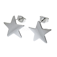 201 Stainless Steel Stud Earrings, with 304 Stainless Steel Pins, Plain Star, Stainless Steel Color, 15.5x15.5mm(EJEW-K270-08P)