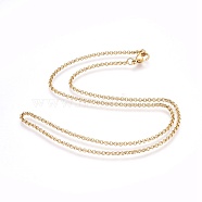 304 Stainless Steel Rolo Chain Necklaces, with 304 Stainless Steel Beads and Clasps, Golden, 17.5 inch(44.8cm), 2mm(NJEW-F248-20A-G)