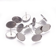 304 Stainless Steel Ear Stud Findings, Oval, Stainless Steel Color, Tray: 14x10mm, 15x11mm, pin: 0.8mm(X-STAS-P227-41P)