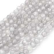 Natural Grey Agate Beads Strands, Faceted Round, Gray, 4mm, Hole: 1mm, about 45pcs/strand, 7 inch(G-G067-4mm-1)