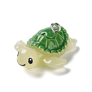 Sea Animal Theme Opaque Resin Pendants, Turtle Charms with Platinum Tone Iron Loops, Green, 12.5x26x21.5mm, Hole: 2mm(RESI-D071-04J)