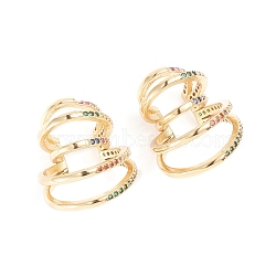 Brass Micro Pave Cubic Zirconia Cuff Earrings, Long-Lasting Plated, Ring, Colorful, Golden, 20x18.5x23mm(EJEW-G274-04G)
