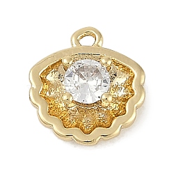 Brass Micro Pave Cubic Zirconia Charms, Shell Shape, Real 18K Gold Plated, 11x10x3mm, Hole: 1.2mm(KK-I719-31G)