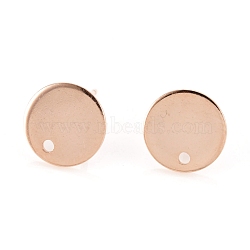Flat Plate 201 Stainless Steel Stud Earring Findings, with 304 Stainless Steel Pin, Flat Round, Real Rose Gold Plated, 10x0.8mm, Hole: 1.5mm, Pin: 0.8mm(STAS-I095-04-RG)