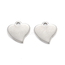 304 Stainless Steel Charms, Heart, Stainless Steel Color, 13x12x1mm, Hole: 1.8mm(STAS-K218-03P)