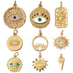 9Pcs 9 Style Brass Pendant Sets, with Cubic Zirconia, Enamel, Jump Rings, Mixed Shapes, Golden, 1pc/style(ZIRC-SZ0001-48)