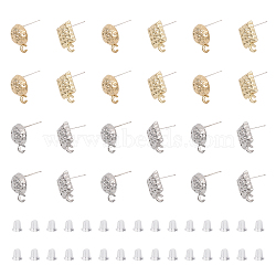 CHGCRAFT 24Pcs 4 Styles Rack Plating Alloy Stud Earring Findings, with 925 Sterling Silver Pins and Vertical Loops, Hammered Half Round & Rectangle, with 30Pcs Plastic Ear Nuts, Platinum & Light Gold, 4~15.5x4~11x4~5.5mm, Hole: 0.5~2mm, Pin: 0.6mm, 6Pcs/style(FIND-CA0007-25)