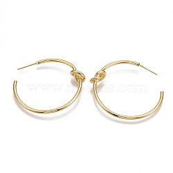 Brass Stud Earrings, Half Hoop Earrings, Knot, Nickel Free, Real 18K Gold Plated, 40x42x8mm, Pin: 0.8mm(KK-T038-240G)