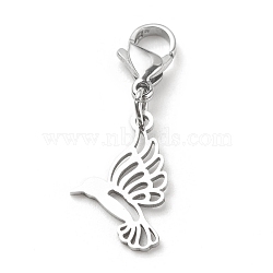 201 Stainless Steel Bird Pendant Decorations, Lobster Clasp Charms, for Keychain, Purse, Backpack Ornament, Stainless Steel Color, 32mm(HJEW-JM00652-03)