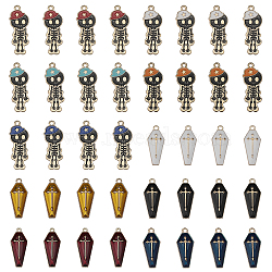 CHGCRAFT 40Pcs 10 Style Alloy Enamel Pendants, Coffin with Cross & Skeleton with Hat, Mixed Color, 25.5~32.5x11~13x1.5~3mm, Hole: 1.2~1.8mm, 4pcs/style(ENAM-CA0001-61)