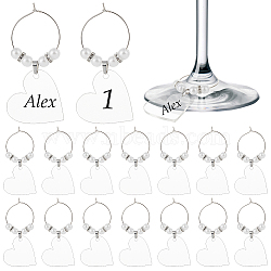 Blank Acrylic Wine Glass Charms, with Brass Rings, Platiumn, Heart, 62mm, Heart: 29x28x1.8mm, 50pcs/set(AJEW-AB00149)