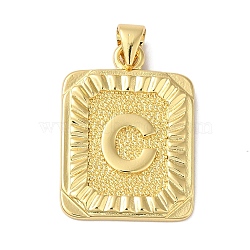 Rack Plating Brass Pendants, Long-Lasting Plated, Lead Free & Cadmium Free, Square with Letter Charms, Letter C, 24x17x2.5mm, Hole: 4x3.5mm(KK-B092-42G-C)