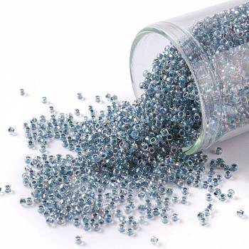 TOHO Round Seed Beads, Japanese Seed Beads, (773) Inside Color AB Crystal/Montana Blue Lined, 15/0, 1.5mm, Hole: 0.7mm, about 15000pcs/50g