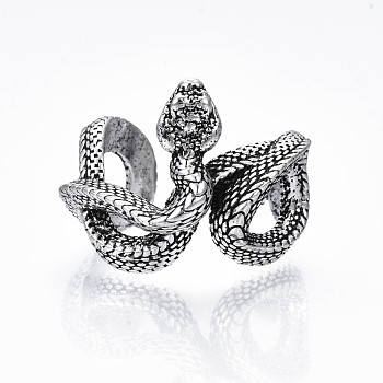 Gothic Punk Snake Alloy Open Cuff Ring for Men Women, Cadmium Free & Lead Free, Antique Silver, US Size 9 1/4(19.1mm)