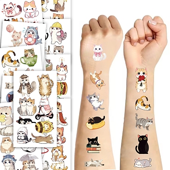 Cute Cat Water Proof Removable Temporary Tattoos Stickers, Body Art Paper Stickers, 120.5x68x0.2mm, 10pcs/set