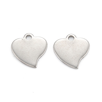 304 Stainless Steel Charms, Heart, Stainless Steel Color, 13x12x1mm, Hole: 1.8mm