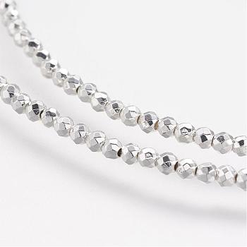 Non-magnetic Synthetic Hematite Beads Strands, Grade A, Faceted, Round, Silver Plated, 2mm, Hole: 0.6mm, about 196pcs/strand, 15.7 inch