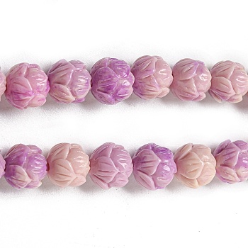 Carved Synthetic Coral Beads, Dyed, Flower, Violet, 9.5~10x10.5~11mm, Hole: 1.5mm, about 36~37pcs/strand, 13.94~14.09''(35.4~35.8cm)