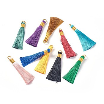 Nylon Tassel Big Pendants, with Iron Findings, Golden, Mixed Color, 80x8.5mm, Hole: 5x6.5mm