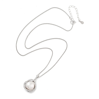 925 Sterling Silver Necklaces, Pearl and Cubic Zirconia Pendant Necklaces, Round, Platinum, 15.55 inch(39.5cm)