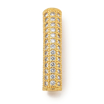 Brass Micro Pave Clear Cubic Zirconia Beads, Bend Tube, Real 18K Gold Plated, 27x6x5.5mm, Hole: 3.5x4mm